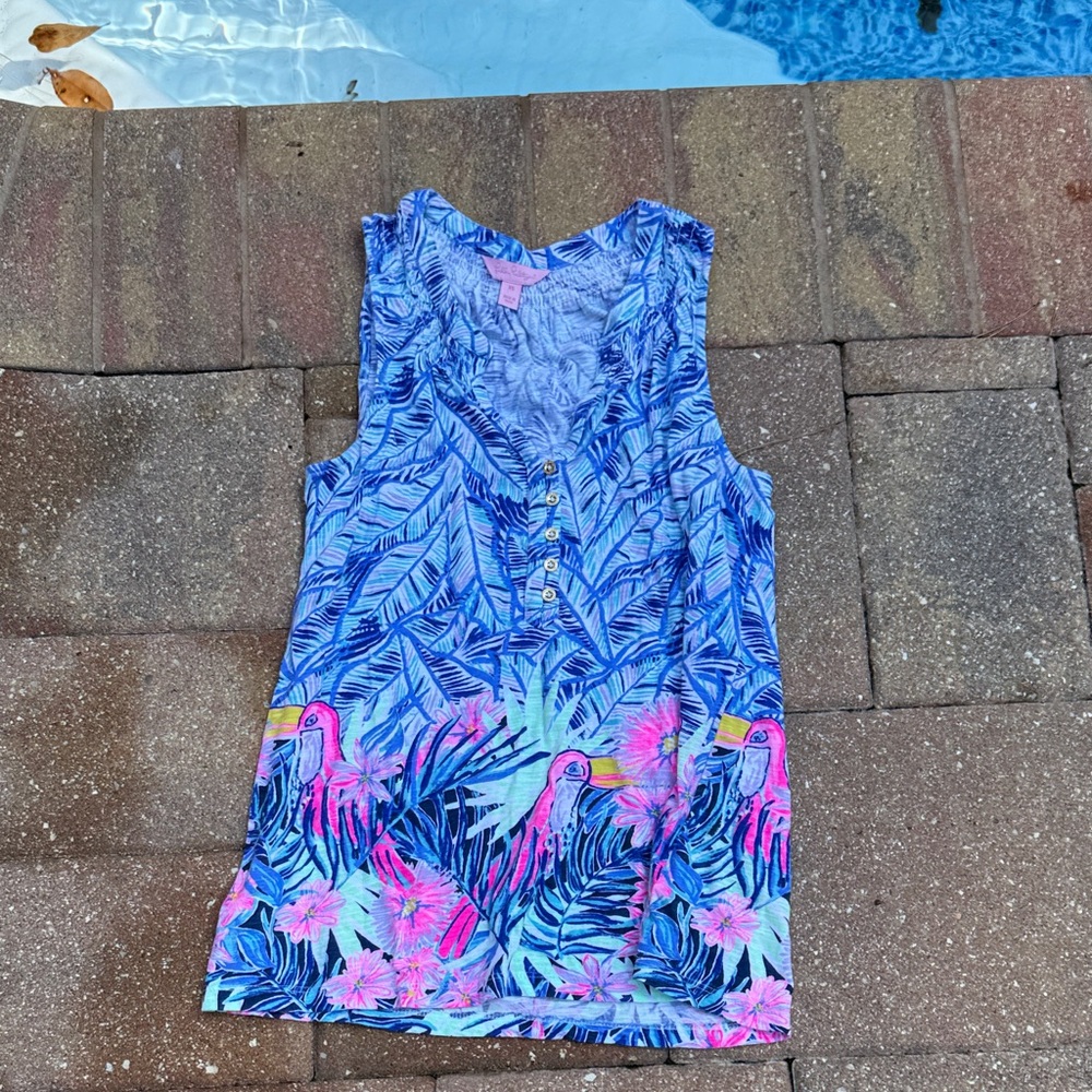 Lilly Pulitzer Blue and Pink Tropical Print Top